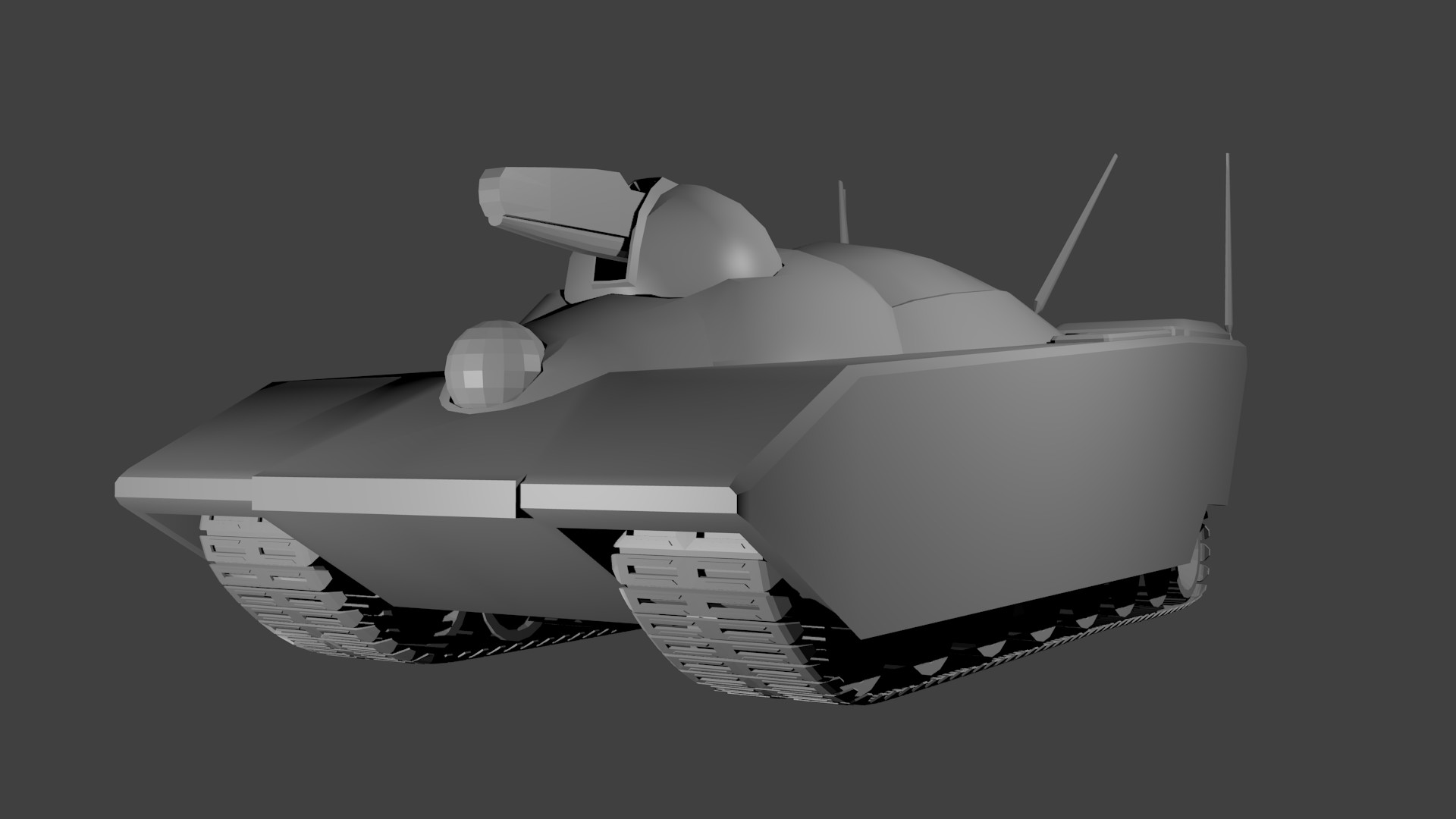 After another marathon viewing of the Legend of the Galactic Heroes prequels, I realized I had never seen a 3D rendering of any of the ground vehicles from the shows.  This in particular is the Free Planets Alliance main battle tank, which also happens to be the only tank I can remember the Alliance ever fielding.  Space battles are apparently where it's at.
				